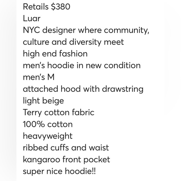 New Retails $380 Luar high end hoodie Men’s M heavyweight - Picture 16 of 16